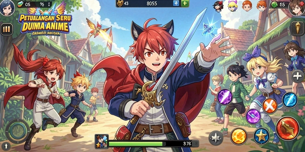 Tangkapan layar dari gameplay seru dalam <strong>8055</strong> dengan karakter anime yang menarik.