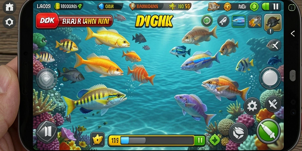 Tampilan gameplay DKK dengan aksi menembak ikan yang seru