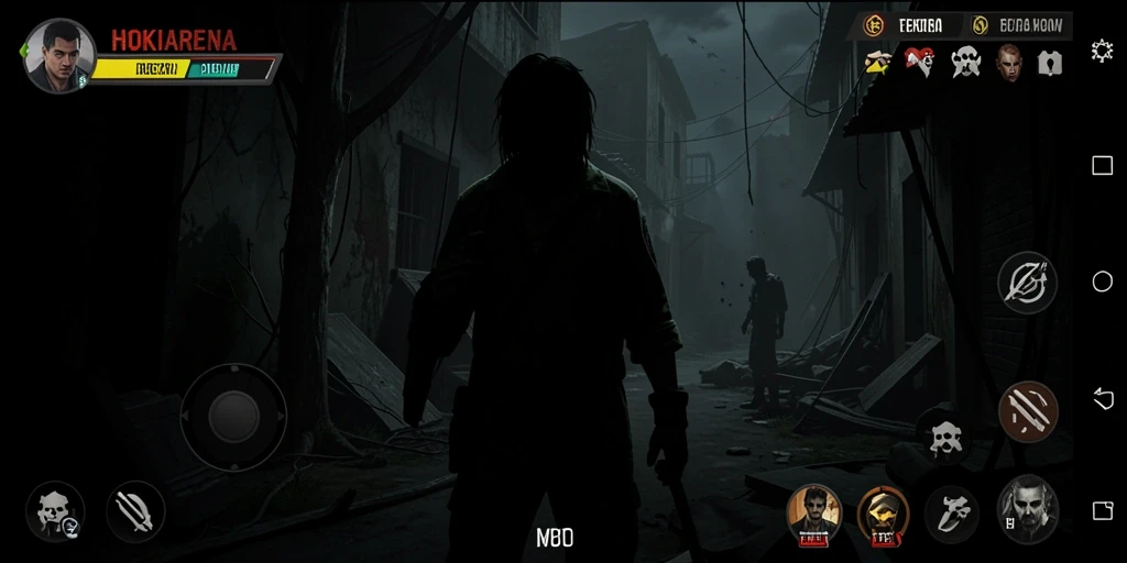 Screenshot gameplay HOKIARENA menampilkan suasana kegelapan yang mencekam.