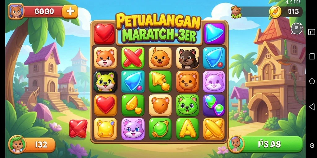 Screenshot gameplay N32 menampilkan keseruan mencocokkan item.