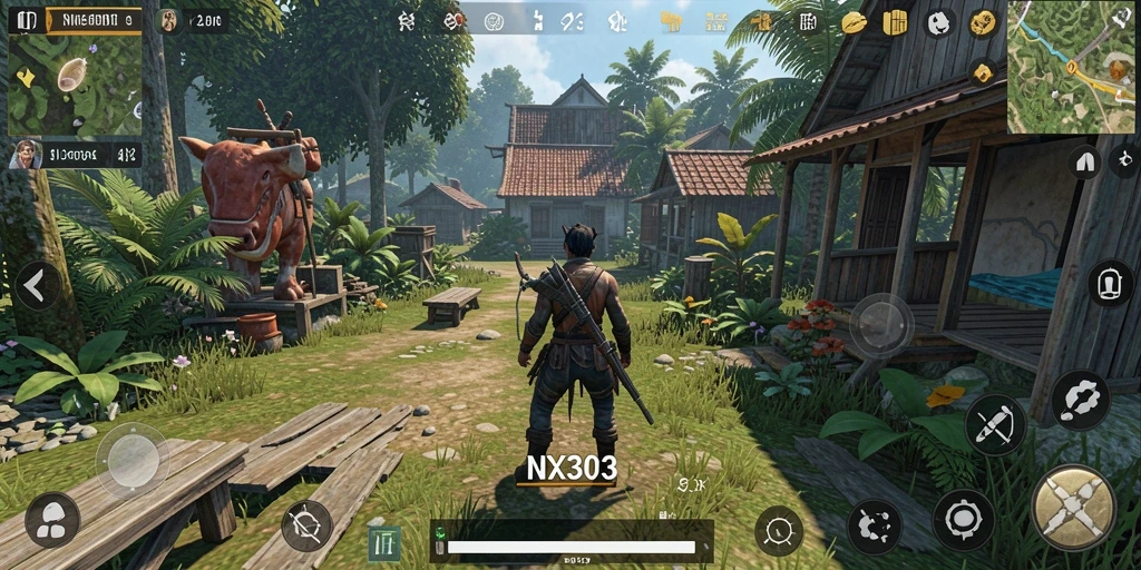 Screenshot NX303 menampilkan simulasi kehidupan yang mendalam.
