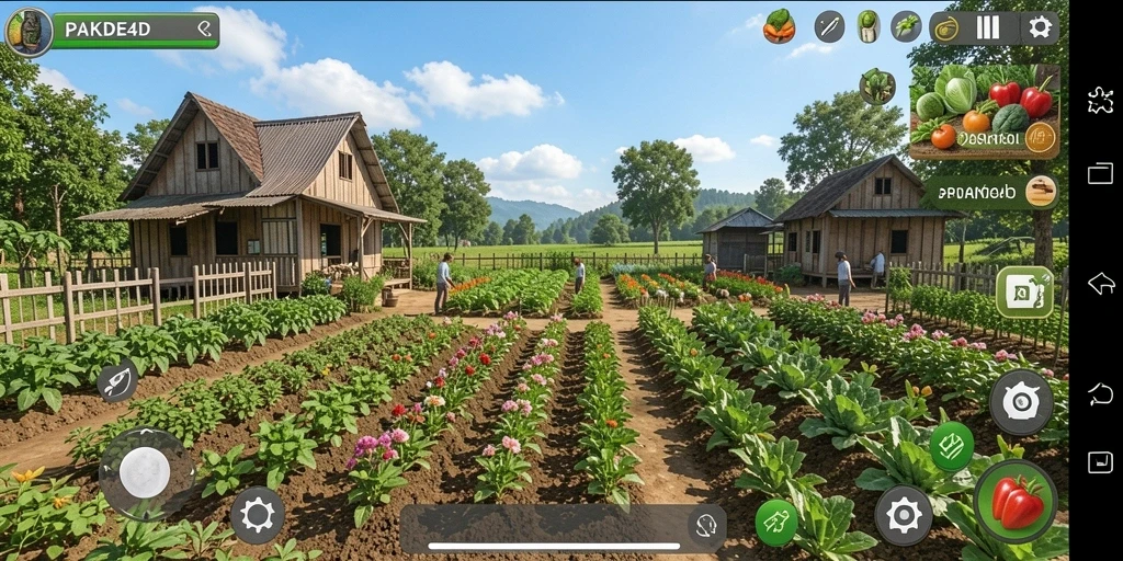 Tampilan gameplay PAKDE4D yang menarik dan penuh warna dalam berkebun.