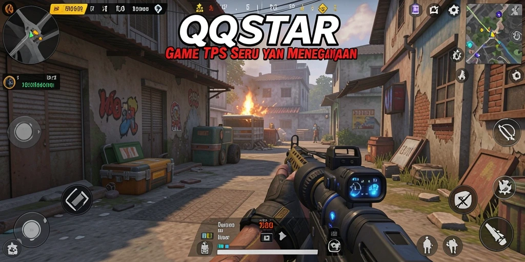 Screenshot gameplay QQSTAR menunjukkan aksi menegangkan di medan perang.