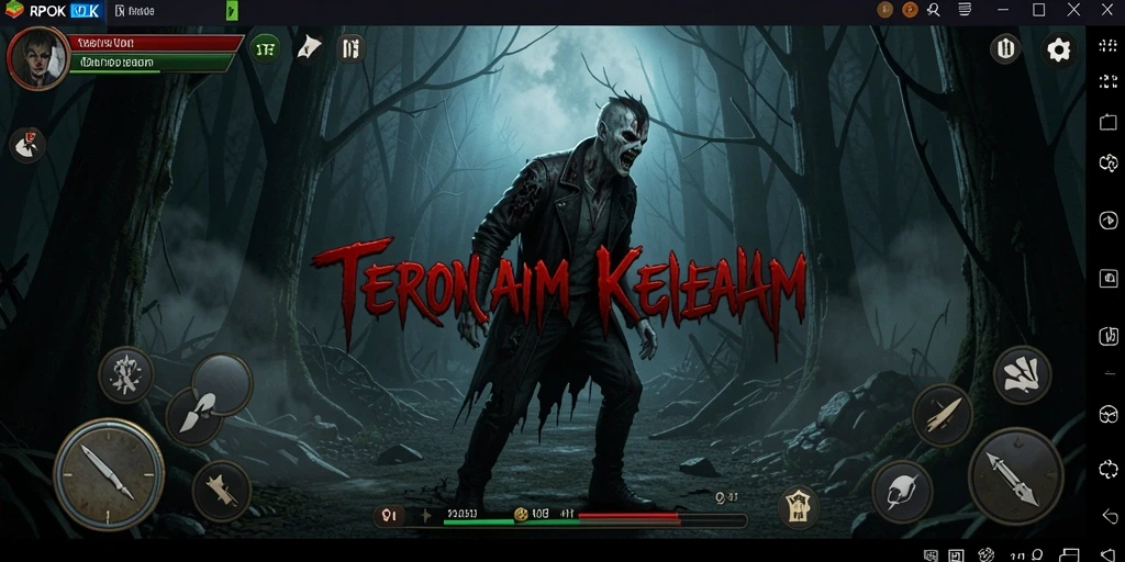 Screenshot gameplay <strong>RPOK</strong> yang menakutkan dengan suasana gelap dan ancaman yang mengintai.