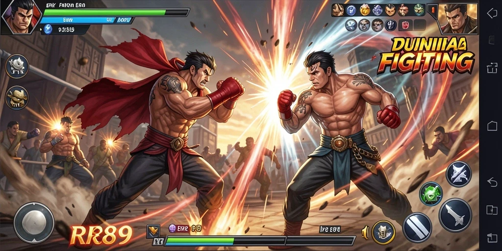 Gameplay RR89 yang intens dalam pertarungan melawan lawan.